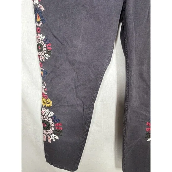Boden Women's Size 10 Gray Stretch Cotton Floral Embroidered Girlfriend Jeans - Picture 8 of 13